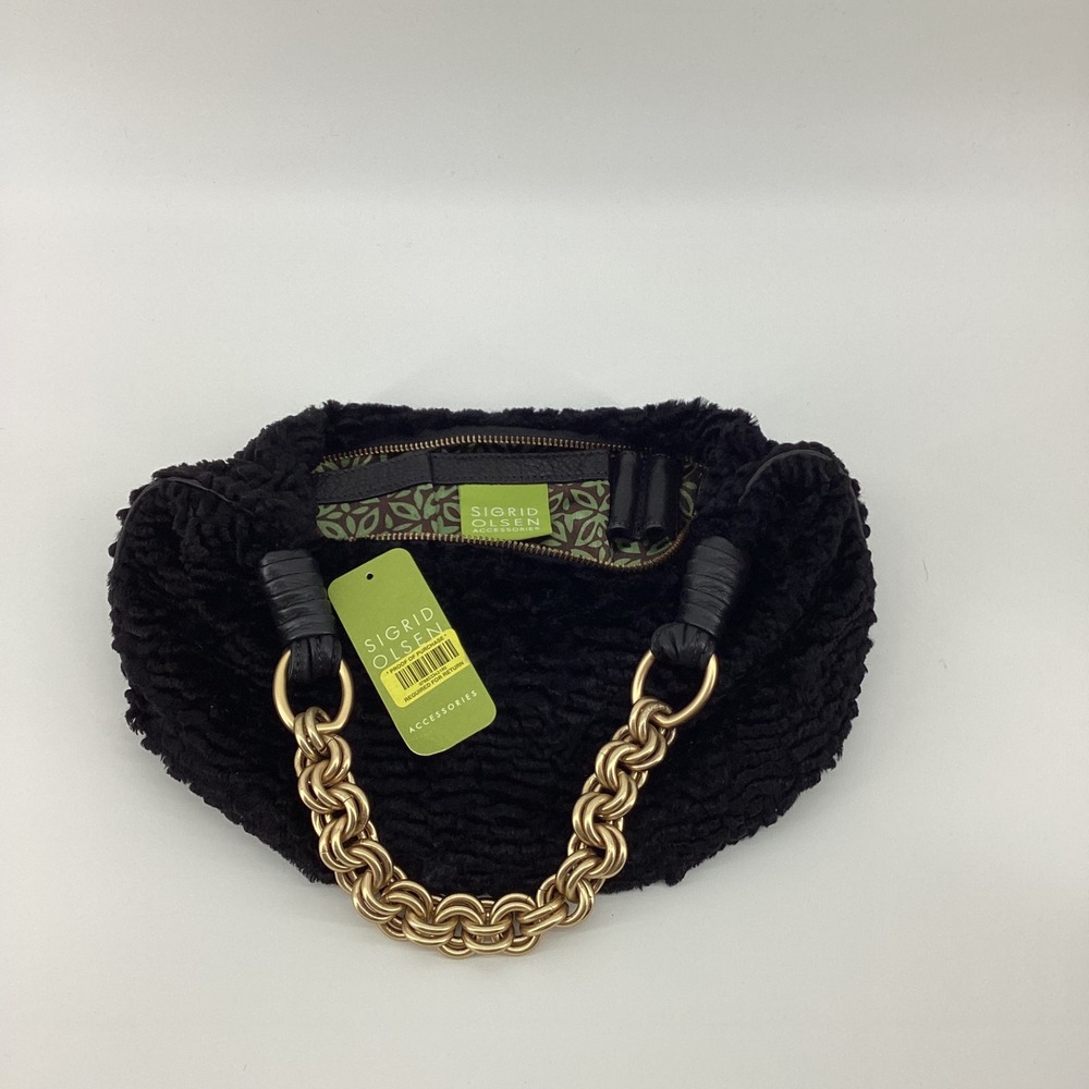 Y2K‎ Sigrid Olsen Vintage Black Velvet Clutch Gold Chain Tassel Accent